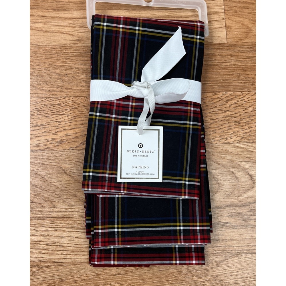 Target Sugar Paper Set of 4 Cloth Dinner Napkins Plaid‎ 20"x20" NEW